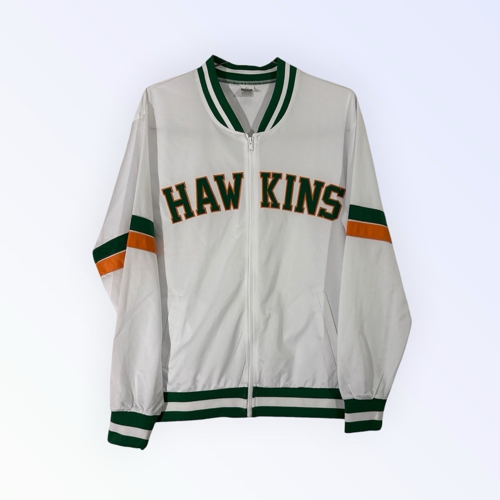 Stranger Things Netflix Jacket Mens Large White Hawkins Lucas Basketball Warm Up